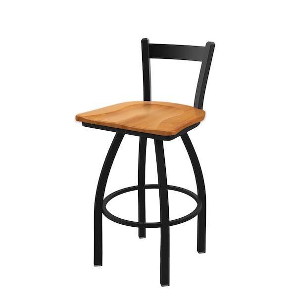 25" Low Back Swivel Counter Stool, Black Wrinkle, Med Maple Seat